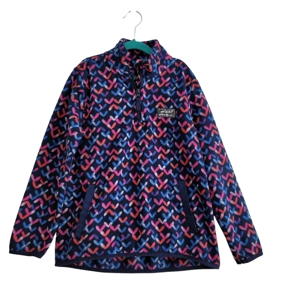 Eddie Bauer 10/12 Blue Heart Print Quarter Zip Jacket Pullover Fleece